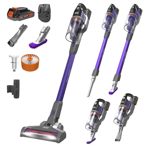 BLACK+DECKER Pet Hair Vacuum, Cordless Vacuum Cleaner Pet Hair, Up to 55 Minutes of Runtime, Interchangeable Floorhead, Maximum Suction, Multi-Surface, Light Weight, Powerseries Extreme (BSV2020P)
