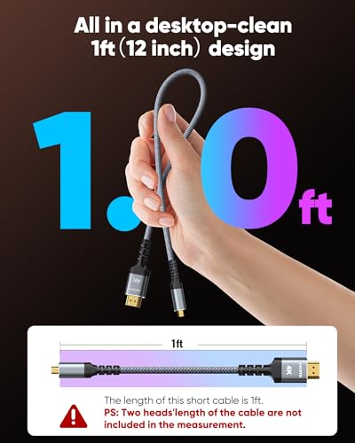 Highwings 4K Micro HDMI to HDMI Cable 1 FT, 4K@60Hz HDR, Micro HDMI Cord Compatible for DSLR Camera, Raspberry Pi, GoPro Hero to TV, Laptop, Computer, Monitor, for Video, Audio, Image, Streaming