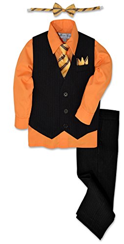 Johnnie Lene JL40 Pinstripe Boys Formal Dresswear Vest Set (10, Black Orange)
