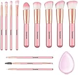 Pennelli Make Up Insomnier 12pz Set di Pennelli per Trucco Correttore Labbro Sopracciglio Fondazione Spazzole per Polvere Liquido Crema con Spugna