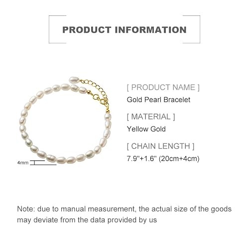 Dainty 14K Yellow Gold Pearl Beaded Bracelet,Freshwater Cultured White Pearl Bracelet For Women,Gift For Mom,Girlfriend,Wife (Style 2, 14K Gold) #TOP1
