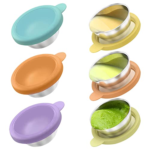 DAWRIS Lebensmittelbehälter aus Edelstahl, 3x50ml Kleine Edelstahl Salatdressing-Behälter mit Silikondeckel Dressing Gewürzbehälter Mini-Aufbewahrungsbox für Babynahrung, Salat, Kinder-Snacks Cover