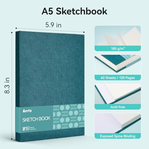 Arrtx Premium Sketch Book A5 (120 Pages, 180 GSM) - Thick Acid-Free Drawing Paper, Hardcover Art Sketch Pad | 8.3” x 5.9” | Ideal for Artists, Students, Professionals - Image 4