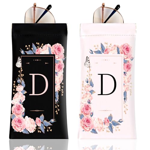 Image of Anikathy 2Pcs Initial Letter Sunglass Eyeglass Glasses Case Soft PU Leather with Cleaning Cloth Cute for Men Women Girs