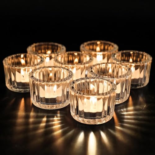 Lot de 12 Photophore Porte Bougeoir en Verre Transparent Bougie Decorative à Chauffe-Plat Décoration de Maison Mariage, Fête et Décoration de Table 5cm x 3.5cm
