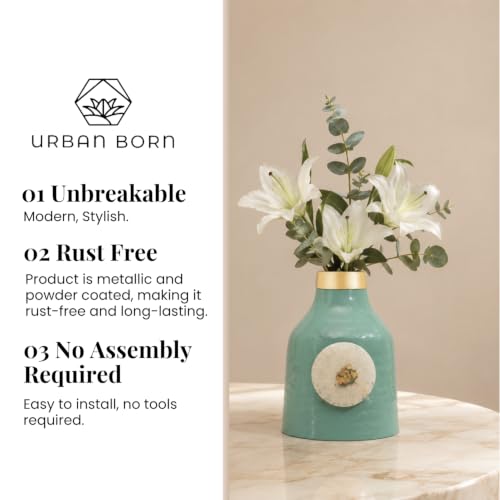 Image of Urban Born Metal vases for Flowers & Plants | Metal pots for Plants | Home Decor | Vases Decorative | Living Room | Living Room Vintage Decor (12 X 12 X 18 cm) Aqua