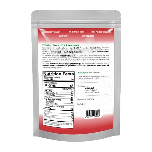 Image of CHAVI Freeze-Dried Rambutan - 2 Oz - Healthy 1 Ingredient Superfood Supersnacks - No Added Sugars or Preservatives - Non-GMO, Vegan, Gluten-Free