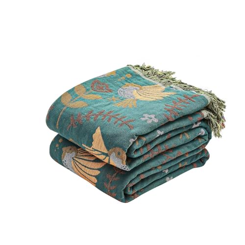 XIBLC Boho Throw Blanket, 100% Cotton Ultra Soft Luxury Fall Throw Rustic Quilt, 50"x60" Floral Printed Farmhouse Decor Bed Summer Blankets, All Season Rustic Reversible Bohemian Throw for Bed