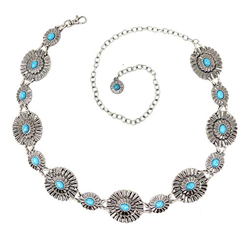 Texas West Western Women's Square Agate Stone Concho Chain Belt in 3 colors