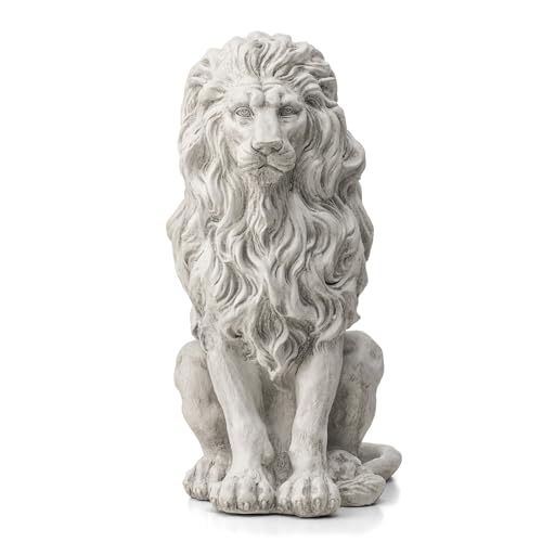 Glitzhome Guardian Sitting Lion Garden Statue MGO Outdoor Decoration, 20.75