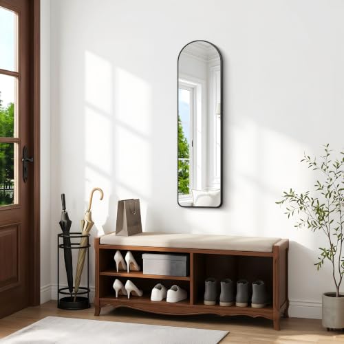Image of BONEWEI Arched Wall Mirror,16x48 inch Black Arched Mirror Bathroom,Vanity Mirror for Over Sink Metal Frame,Tempered Glass Arch Mirrors for Bedroom,Entryway,Living Room,Home Decor Shatter-Proof