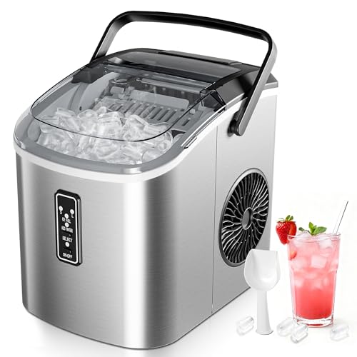 EUHOMY Eiswürfelbereiter: 9 Eiswürfel in 6 Minuten, selbstreinigend, 2 Eisgrößen, 12 kg/24 Stunden Eismaschine mit Griff/Schaufel/Korb, Edelstahl