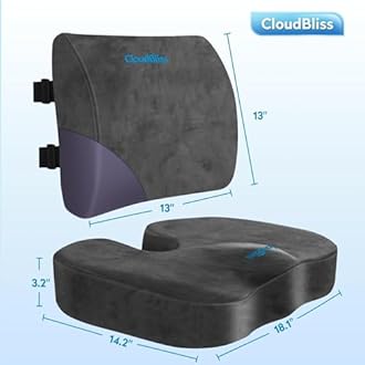 CloudBliss Seat Cushion,Office Chair Cushion,Car Seat Cushion,Lumbar Support Pillow for Office Chair,Back Support Memory Foam Pillow Coccyx Cushion for Tailbone Pain,Sciatica & Back Pain Relief -Grey