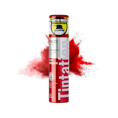 Red by Kiss Tintation Temporary Hair Color Spray 2.82oz, Quick-Dry & Smudge-Proof, Vivid Color Washable Hair Dye, Styling Spray Cosplay Halloween Birthday Party Festival (Crimson)