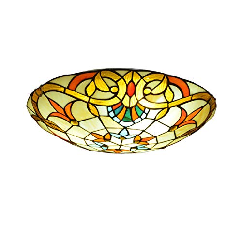 Plafond lumineux baroque Tiffany, luminaire rond en vitrail pour entrée et cuisine