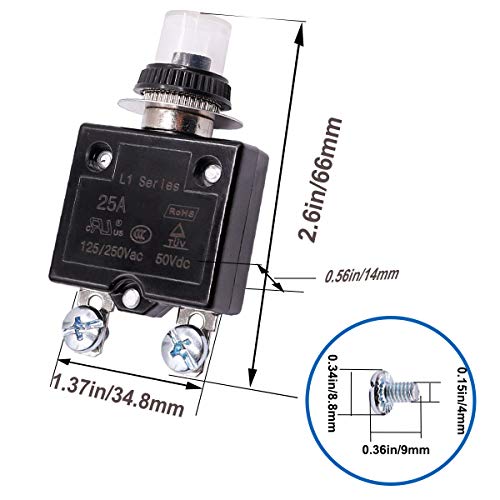 Smseace 20Amp Electric Button Breaker 125/250Vac,Thermal Overload Protector L1 Series With Quick Connect Terminals And Waterproof Button Cap L1-Ls-20A #TOP2