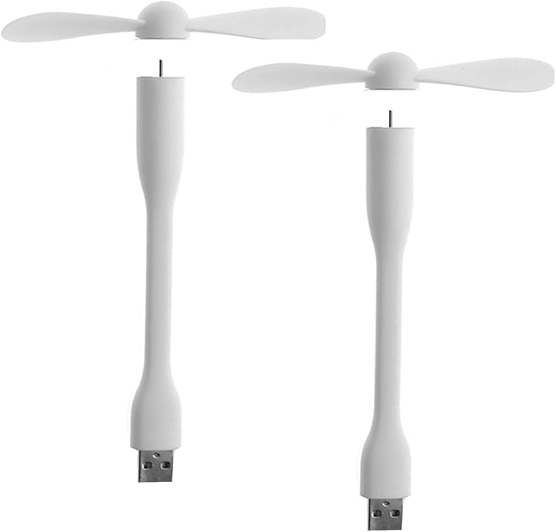 USB Flexible Fan, Mini Portable Cooling Fans USB Powered for Power Bank Laptop PC AC Charger - 2 Pack (White)