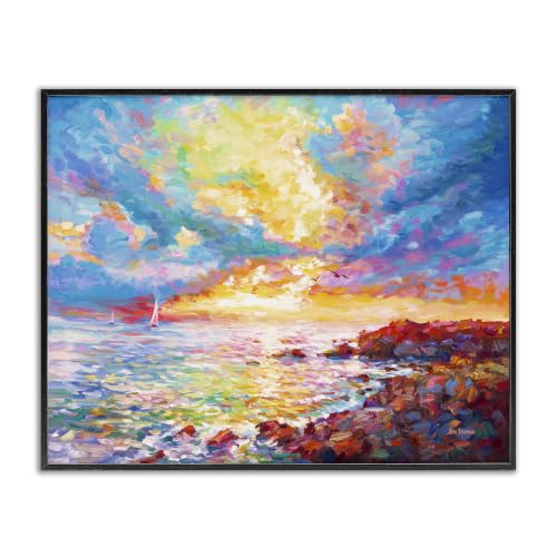 Mediterranean Sunset Coastal Ocean, 11 x 14 Inch Framed Giclée Print