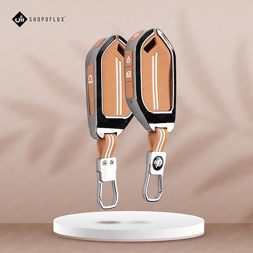 Image of SHOPOFLUX Metal Key Cover Compatible with Kia Syros, EV6 EV9, Seltos 4 Button Smart Key (Metal Brown Silicone)