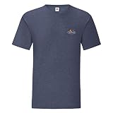 Fruit of the Loom Iconic 150 T-Shirt mit kleinem Vintage-Logo auf der Brust, Farbe:Vintage Navy meliert - Vintage-Logo klein, Größe:L