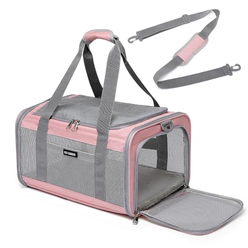 Ioview Airline Approved Pet Carrier for Cats and Small Dogs, Breathable and Collapsible Design, Portable Travel Bag for Bearded Dragon, Puppies Animal Hangbag, Rabbit Cage (Pink, Small)