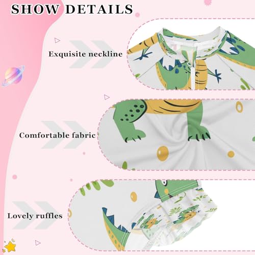 senya Toddler Girl Long Sleeve Ruffle Swimsuit One Piece Zipper Rash Guard Bathing Suit with UPF 50+ Green Crocodile4