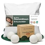 seven sheeps Daunenkissen 80x80, inkl. Trocknerbälle, Soft für Bauchschläfer, 3-Kammer Kopfkissen 80x80 Daunen, kuschelig weich & formstabil, maschinenwaschbar, DOWNPASS (kein Lebendrupf), Oeko-TEX.