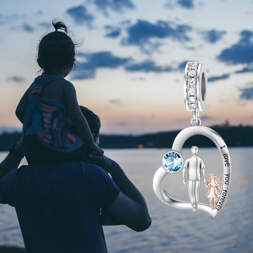 Image of PROESS Father Mother Daughter Charm fit Charms Bracelet Sterling Silver Charms for Bracelets Birthday Valentines Day Gifts for Daughter Mother Lover