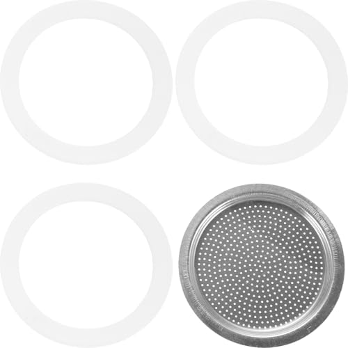 HYTROVE Juntas de Silicona para Cafetera Expreso 9 Tazas, Pack de 3 Anillos de Sellado Alimentarios y 1 Filtro de Repuesto, Accesorio Compatible para Cafeteras Italianas, Uso Doméstico