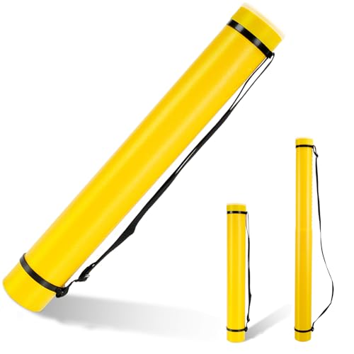 DEWEL Document Tube,Plastic Expanding Poster/Art/Document Storage Tube 24.5 to 40 inches Adjustable with Carrying Strap Waterproof and Light-Resistance Telescoping Carrying Case (Yellow-Large Size)