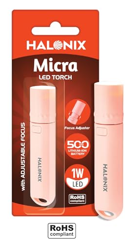 Image of Halonix 1W Micra Rechargeable Torch with Focus Adjuster | Li-ion Battery | Compact LED Flashlight | Adjustable Beam | Pocket Torch for Women | Ideal for Travel & Home | Pink /Green