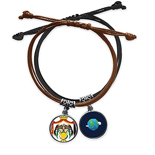 Pulsera de Jordania con emblema nacional en cuerda y cuero ajustable de color tierra