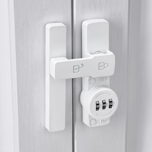 Image of INIRET 2 Packs Matte White 180 Degree Barn Door Lock,Mechanical Password Lock,3 Digit Password Keyless,Flip Latch with Combination,Protect Privacy,for Barn Door,Cabinets,Windows,Garden,Bathroom