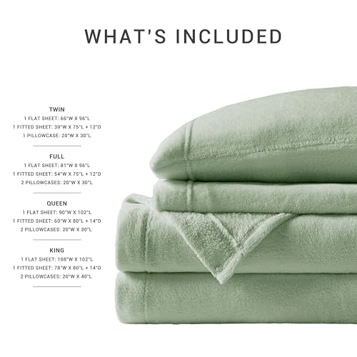 Image of True North by Sleep Philosophy Plush Sheet Set Twin, Solid Color, Warm & Soft Bedding Twin Size Sheets, Fitted Pocket Fits Up to 16 inch Mattress, Soloft, Green, 3 Piece