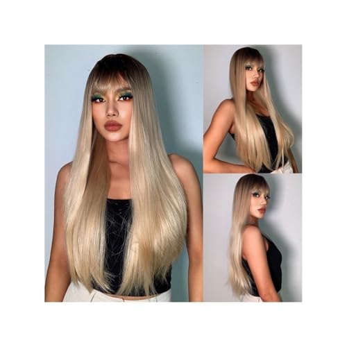 Perruque cheveux humains contre les cheveux fins avec frange longue et raide naturelle