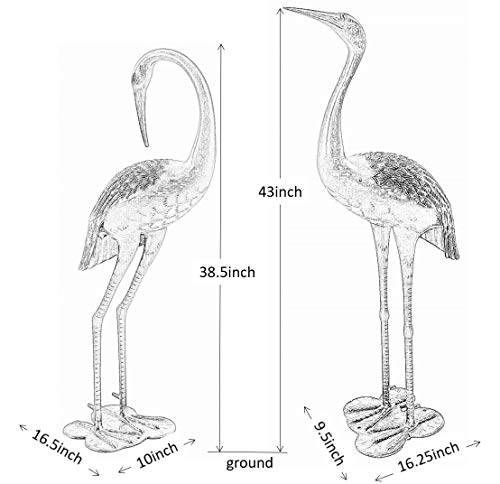 Westcharm Cast Aluminum Cranes for Yard Garden Sculpture Pair Statue - Upright and Preening Standing Crane Heron Couple Sculpture Set, Bronze