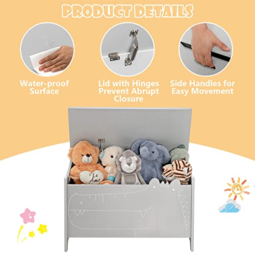 Infans Wooden Toy Chest, Wide Kids Toy Box Storage Space With Safety Hinge Handles, Toddler Cabinet Organizer For Bedroom Playroom Living Room Entryway #TOP3