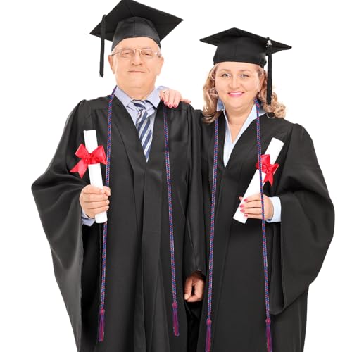 Image of Graduation Honor Cord 68 inch Grad Braided Honor Cords with Tassel Honor Rope Grad Cords for Graduation Students Bachelor Master Doctoral Gown Grad Decor (Royal Blue and Red)