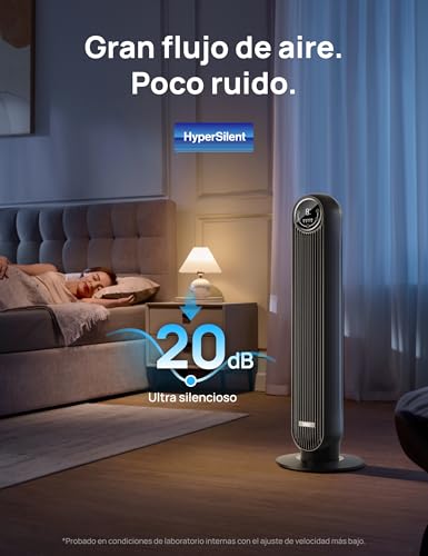 Ventilador Dreo mostrando su funcionamiento silencioso a 20 decibelios, ideal para dormir