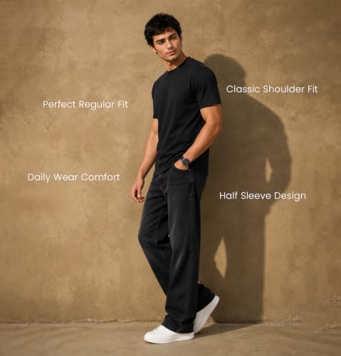 Image of Sleepynuts Men's Everyday Wear Crew Neck Regular Fit T-Shirt | Half Sleeve Solid Plain Casual T-Shirt for Men | Soft Breathable Fabric |