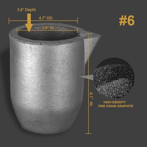 QNK #6 6kg Clay Graphite Crucible w/Pour Spout for Metal Melting Casting Refining Gold Silver Copper Brass Aluminum