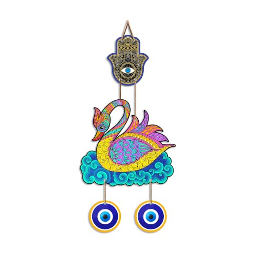 Image of Artvibes Colorful Swan Evil Eye Wall Hanging for Home Entrance & Main Door | Decorative Nazar Battu Decor for Living Room Bedroom Office Hallway | MDF Wall Accent (WH 85127N)