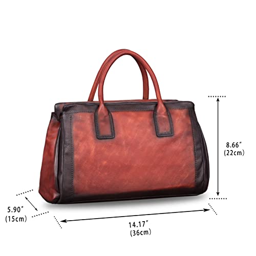 Image of Genuine Leather Top Handle Handbag Satchel for Women Handmade Vintage Handbags Purse Retro Cowhide Crossbody Hobo Bag Purses