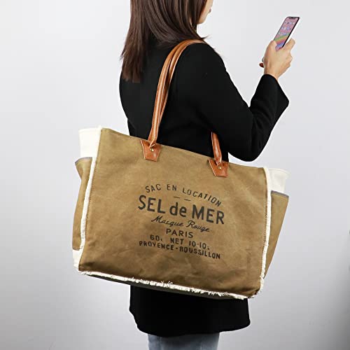 Bolso Tote de Lienzo Upcycled con Cuero miniatura 2