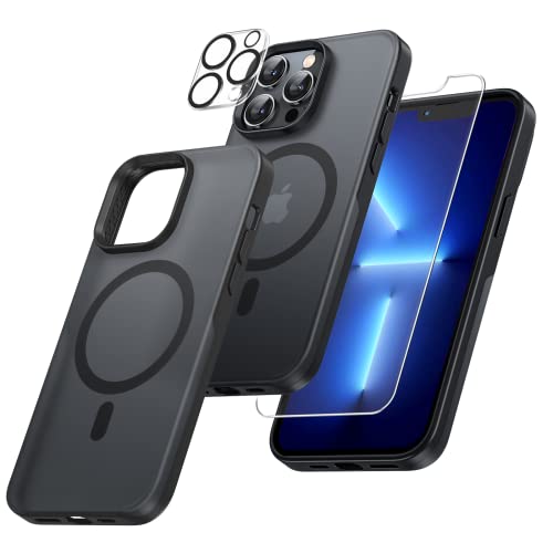 TAURI [5 in 1 for iPhone 13 Pro Max Magnetic Case, [Military Grade Drop Protection] with 2 Tempered Screen Protector & 2 Camera Lens Protector, Fit 13 Pro Max 6.7 '' Compatible with Magsafe-Black