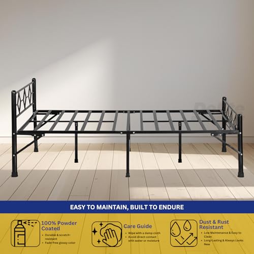 Image of DELITE KOM Dory Metal Bed | Double Size Folding Metal Bed (6.4ft x 4ft) Foldable, Portable, No Installation | Strong Steel Frame | Powder Coated | for 75 inchx48 inch Mattress | Glossy Black |1 Year Warranty