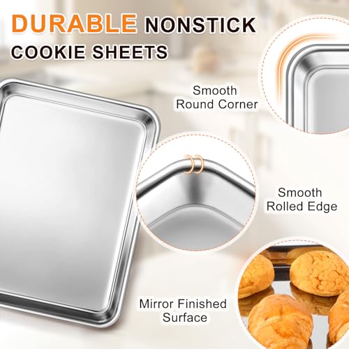 Baking Sheet Set of 3, Commercial Grade Stainless Steel Cookie Sheets for Baking, 12/16/17.5 Inch, Thicker and Firmer Baking Pans Set, Rust & Warp Resistant & Nonstick, Nontoxic&Heavy Duty&Easy Clean - Thumbnail 6