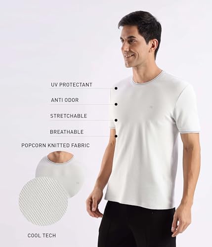Image of TURMS Men's Ice Cool Tech Round Neck T-Shirt, Odor Control, Stretchable & Breathable, Cotton Rich Fabric, Half Sleeve