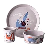 Koziol CONNECT TRUCKS Kindergeschirrset 3teilig | kleiner Teller + Schale + Becher | für Kinder ab 6 Monate | biozirkulärer Kunststoff, bruchfest, spülmaschinengeeignet (organic purple grey)