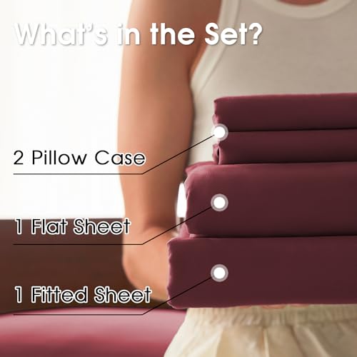 Image of Cal King 4 Piece Sheet Set - Comfy Breathable & Cooling Bed Sheets Set, Soft and Wrinkle Free, Deep Pockets, Easy & Secure Fit, Hotel Luxury Bedding - Oeko-Tex - Burgundy